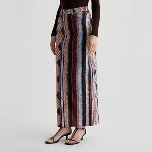 AG Rani Maxi Skirt Size 28/6 Chevron Red Denim Split Back